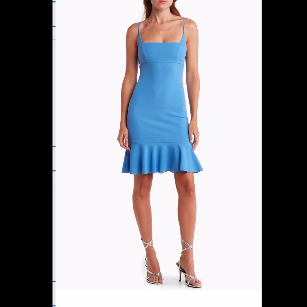 Bebe ruffle hem mini dress | wedding guest dress